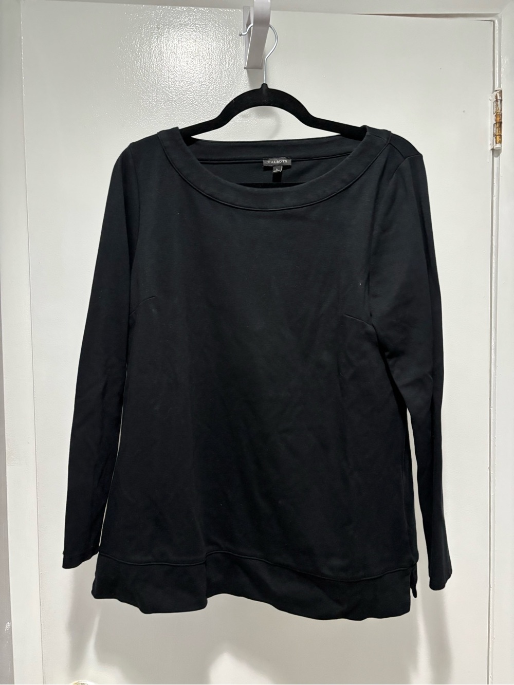 Talbots Black 100% Cotton Boatneck Long Sleeve Tunic Large